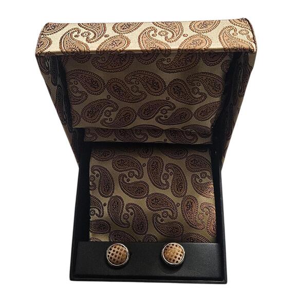 Other - NEW Vintage Alexander Julian Woven Gold Tie with Matching Hanky & Cufflink Set